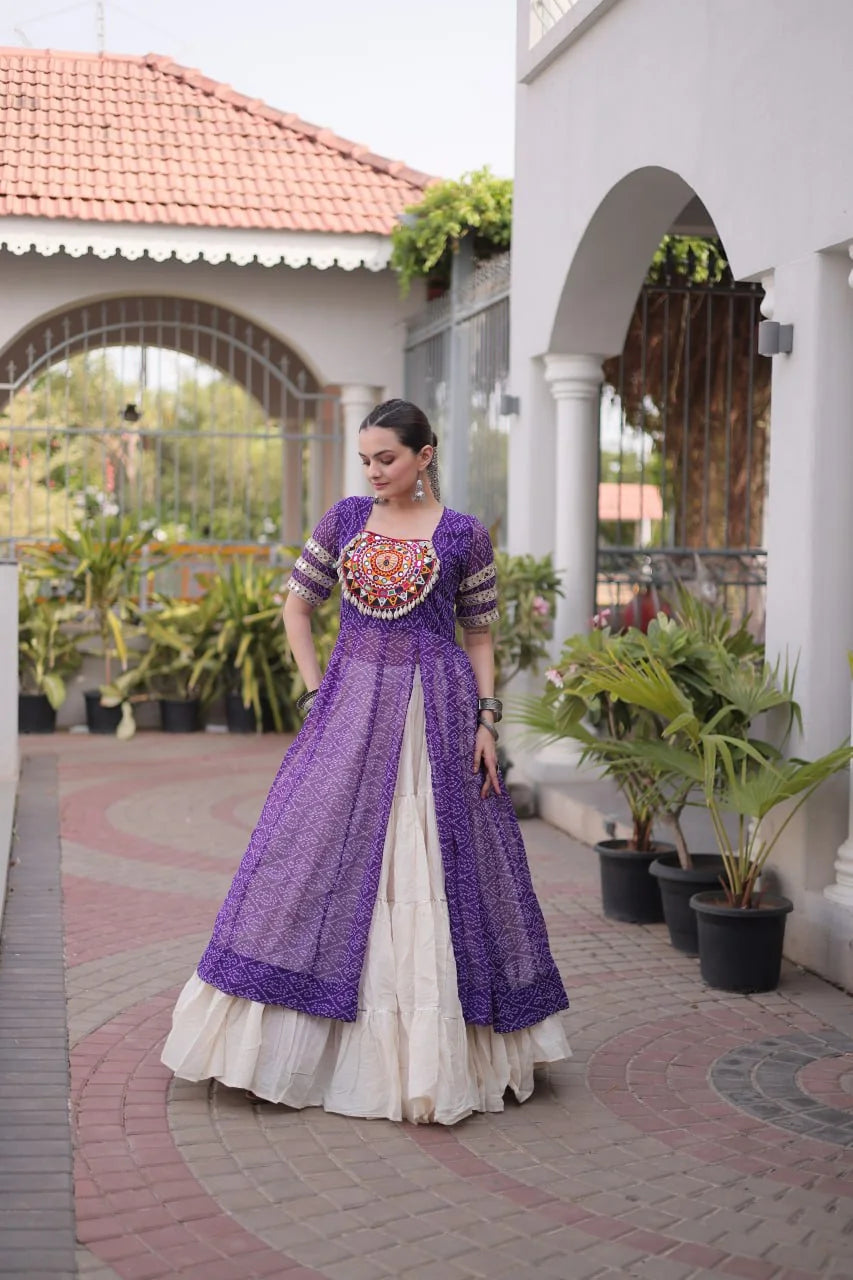 navratri garba lehenga purple full view bandhani print
