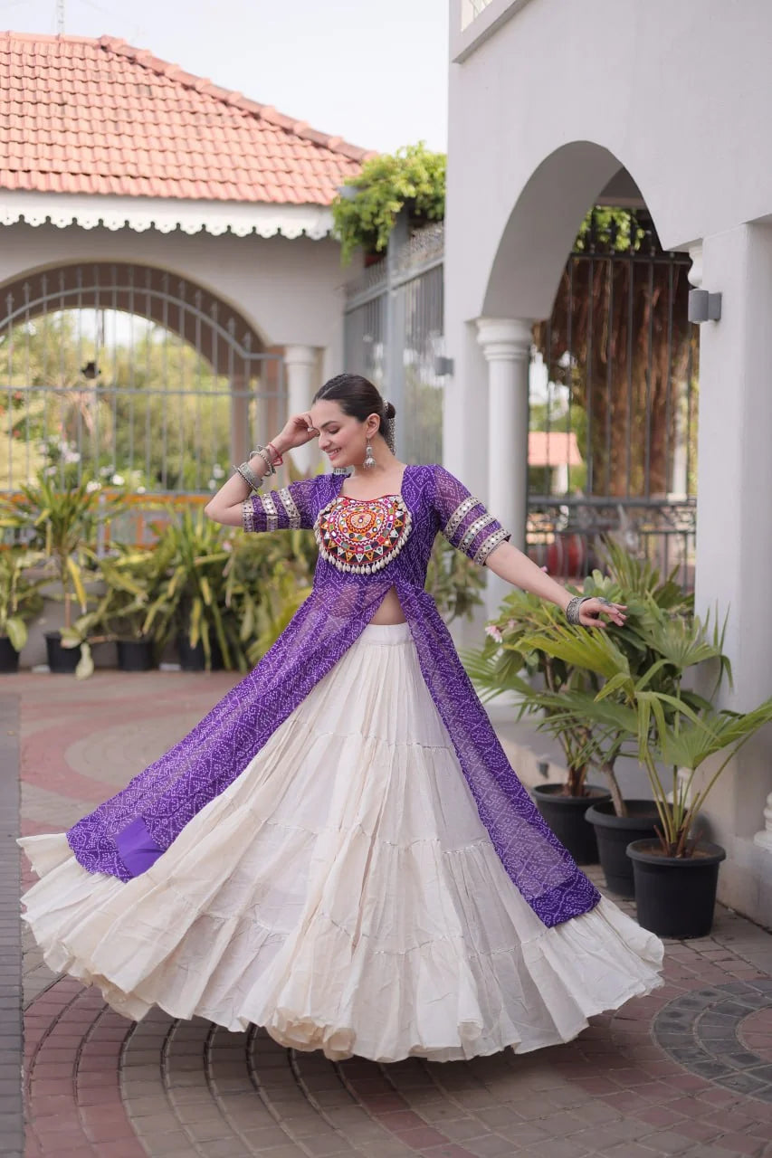 kutchi mirror work lehenga purple twirl spectacular flair