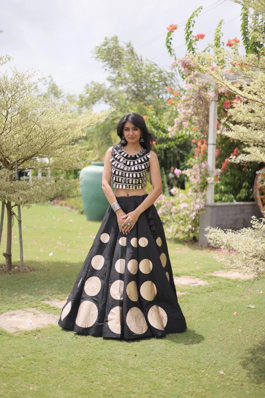 Navratri lehenga choli black full standing gota pattern dance skirt