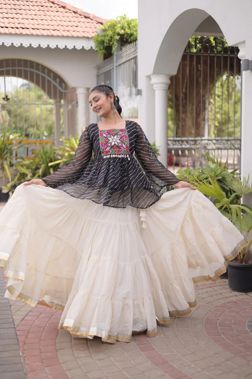 navratri lehenga choli black laheriya dance pose garba