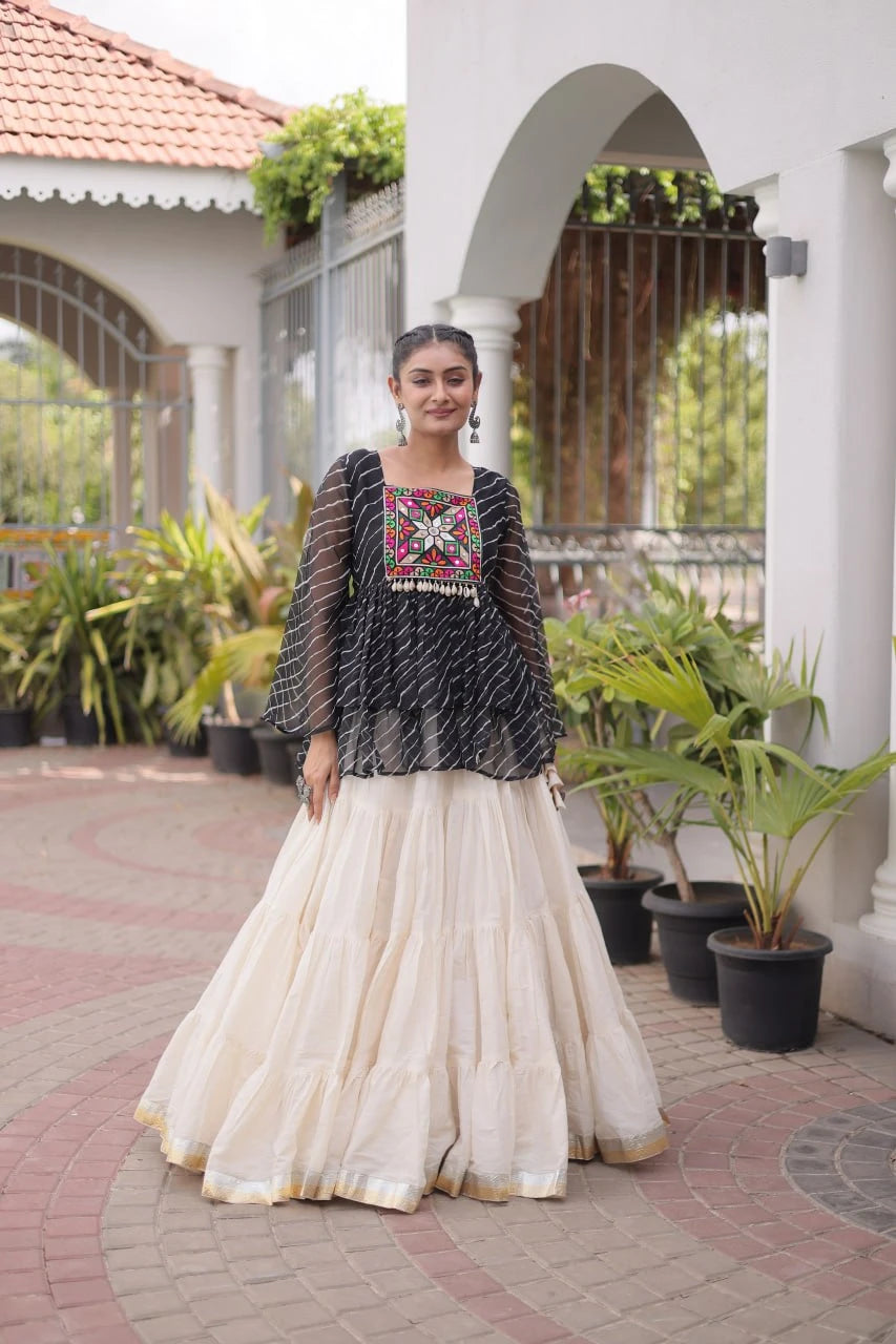 navratri lehenga choli black kutchi gamthi patchwork full view