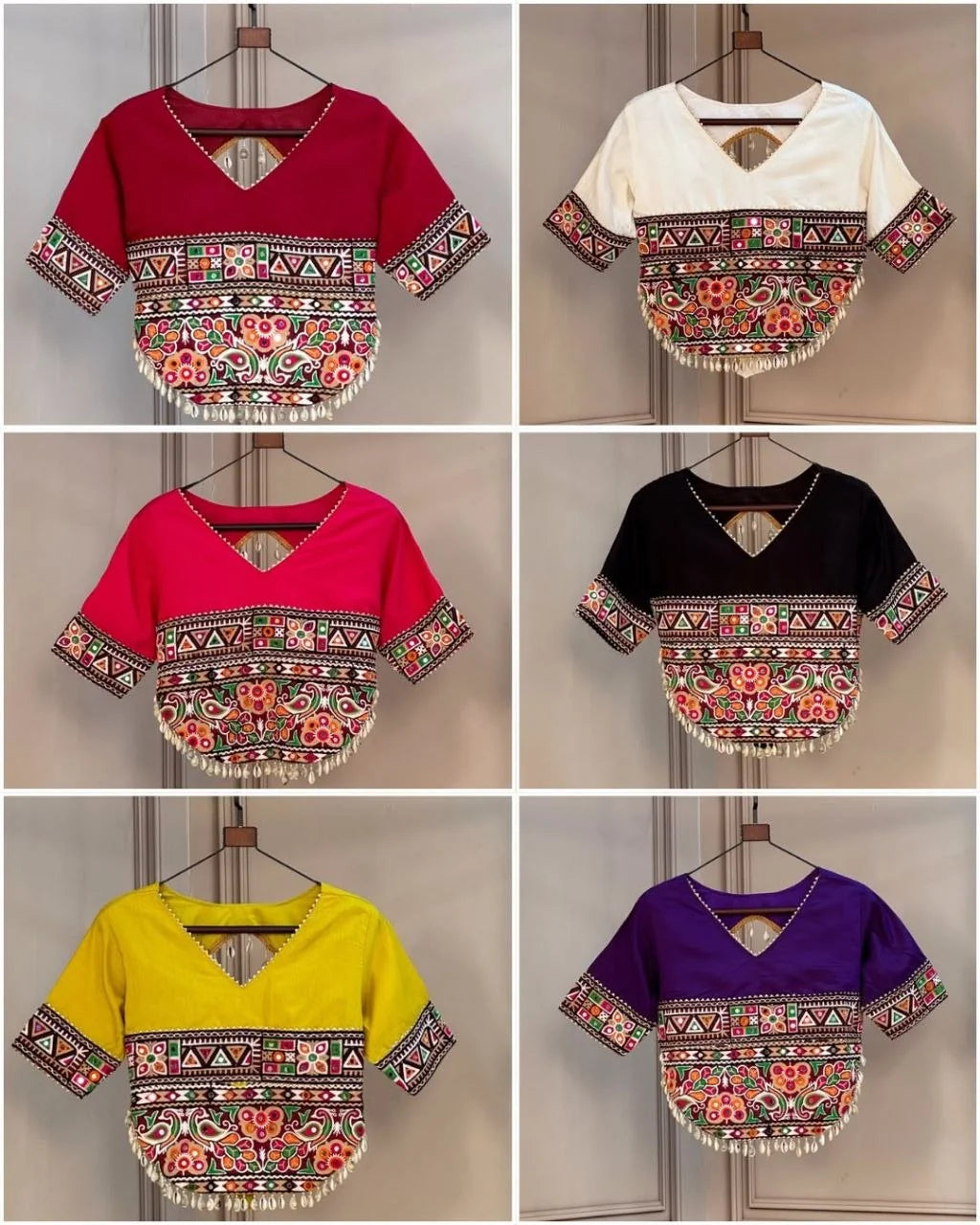 Navratri lehenga choli Kutchi Gamthi embroidered blouse all 6 colours maroon white pink black yellow purple