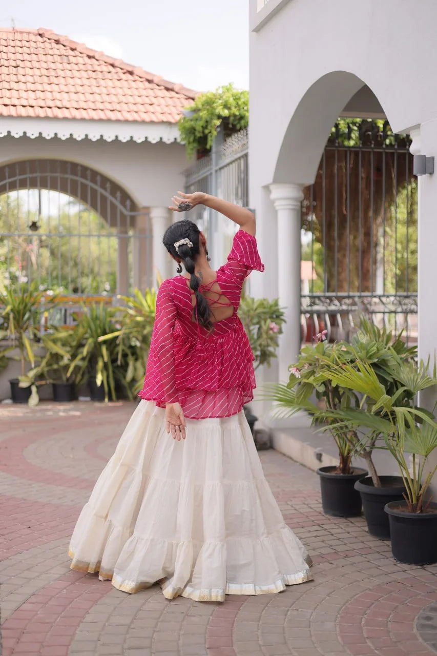 navratri lehenga choli pink back view lace up top