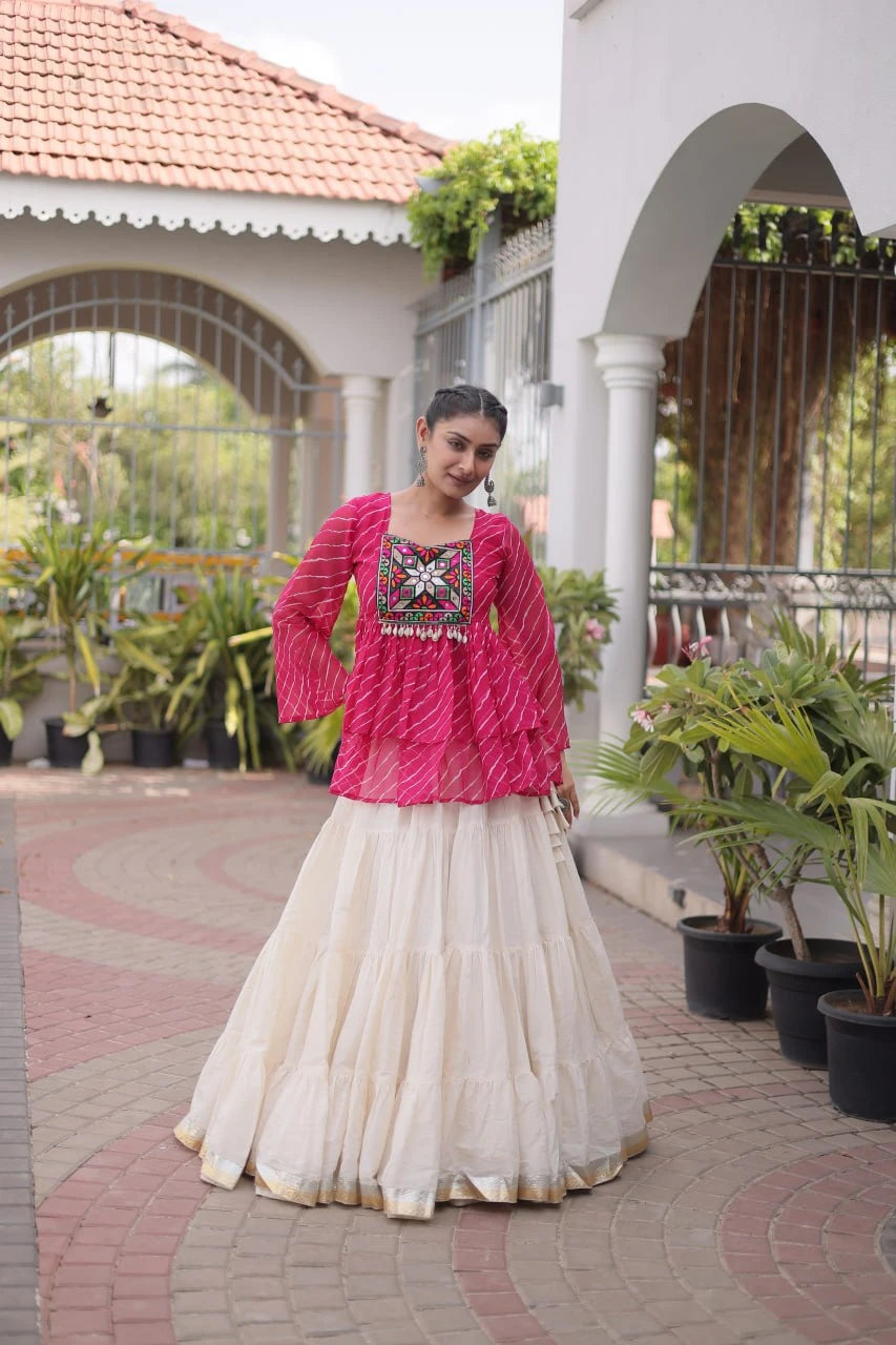 navratri lehenga choli pink kutchi gamthi patchwork full view