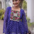 navratri lehenga choli purple kutchi gamthi top closeup mirror work cowrie
