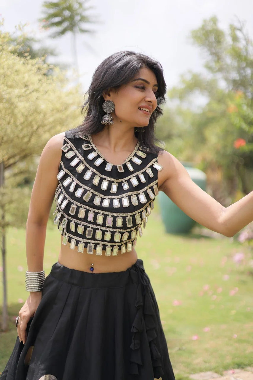 Navratri lehenga choli maroon back view lace-up tie blouse