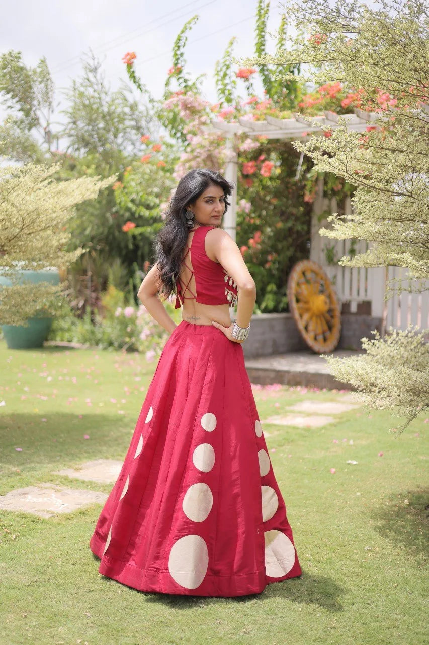 Navratri lehenga choli maroon full standing round gota work skirt