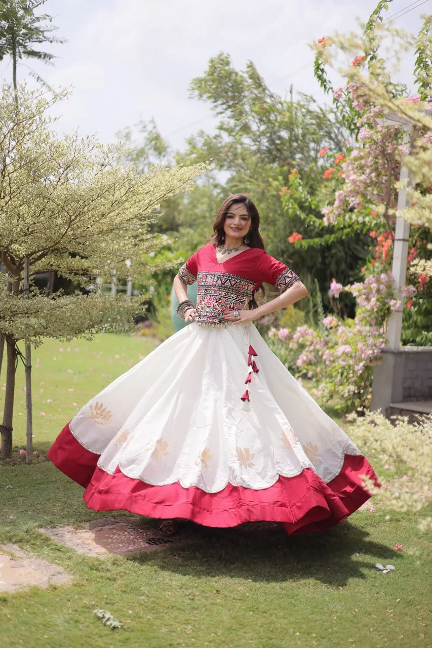 Navratri lehenga choli maroon top pink lotus lehenga garba dance swing