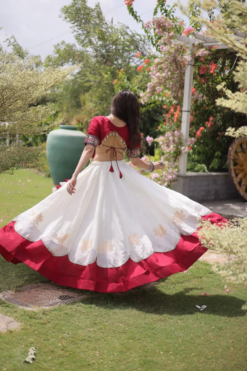Navratri lehenga choli maroon Kutchi embroidery top pink lehenga back