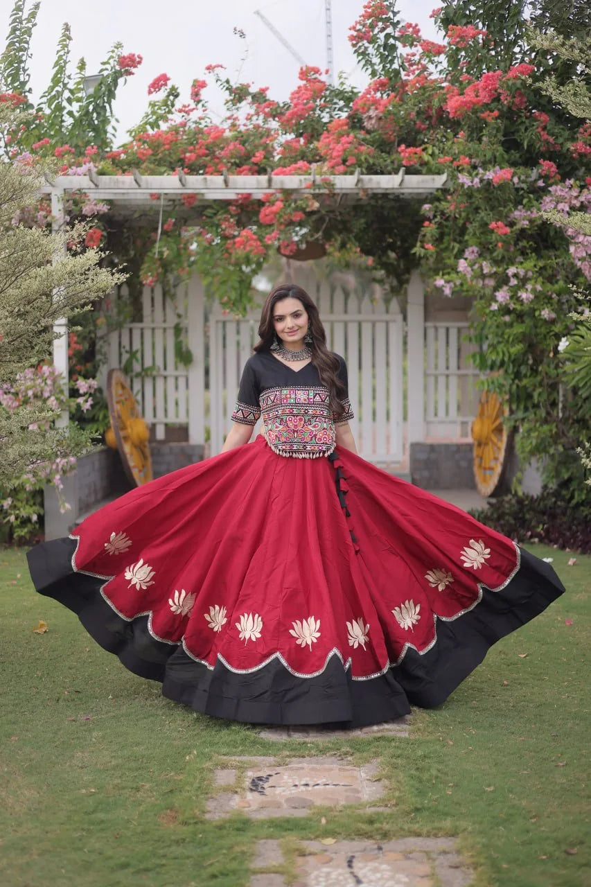 Navratri lehenga choli olive yellow lotus gota lehenga 6 metre full swing