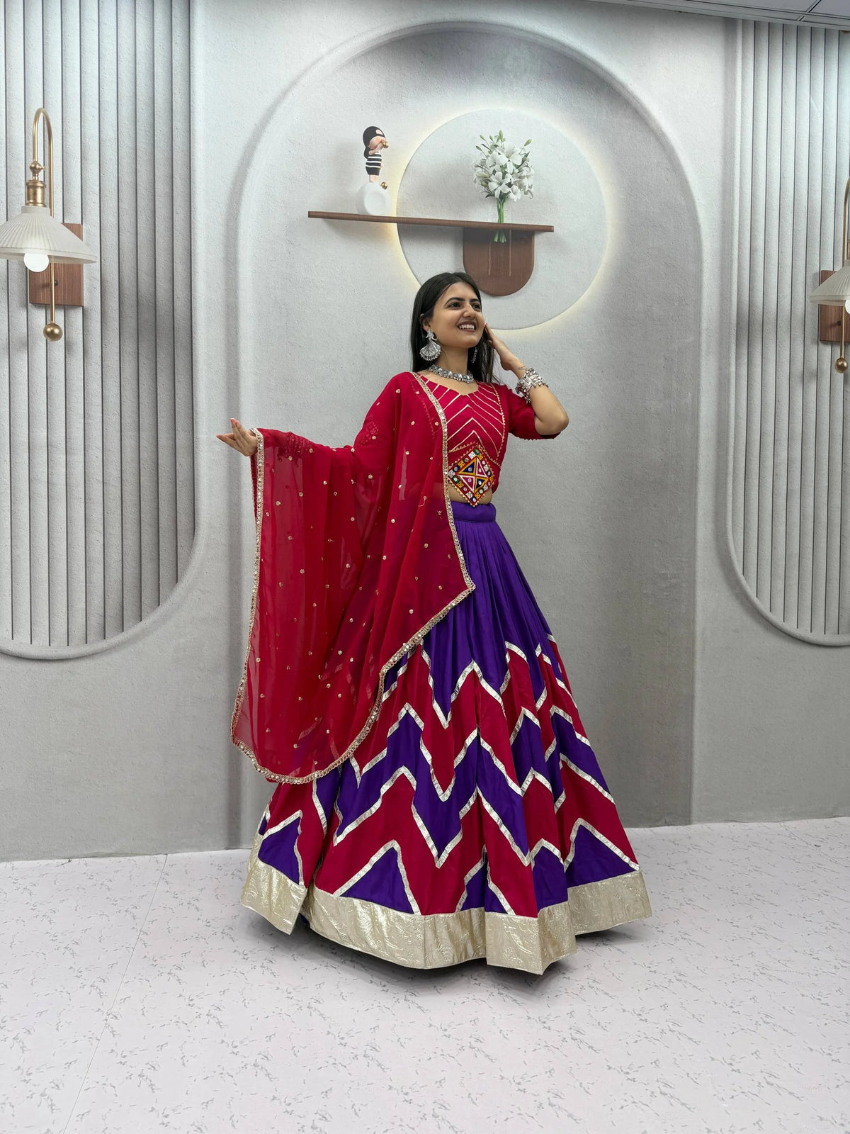 Orange black navratri lehenga choli twirl showing 6-metre flare