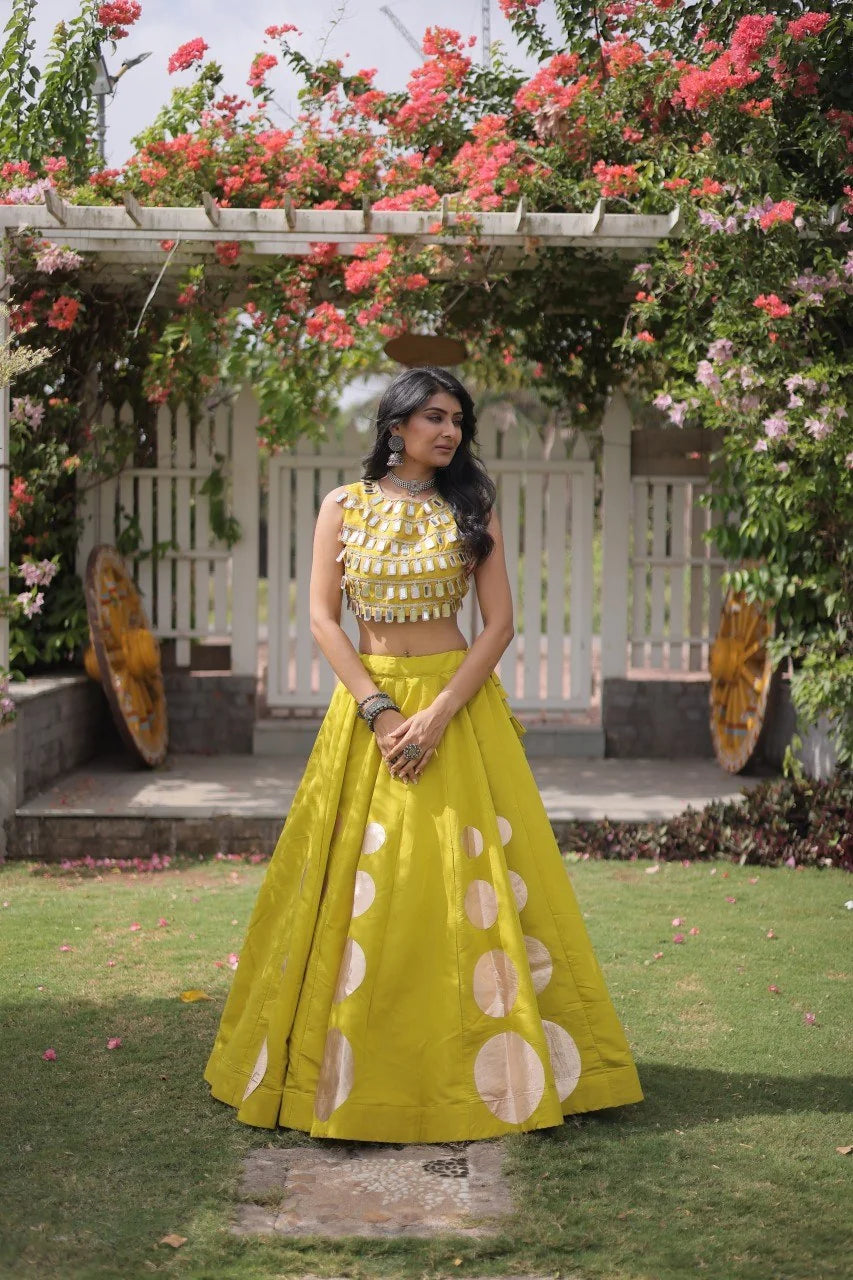 Navratri lehenga choli parrot yellow full standing festive flair Chicorawear