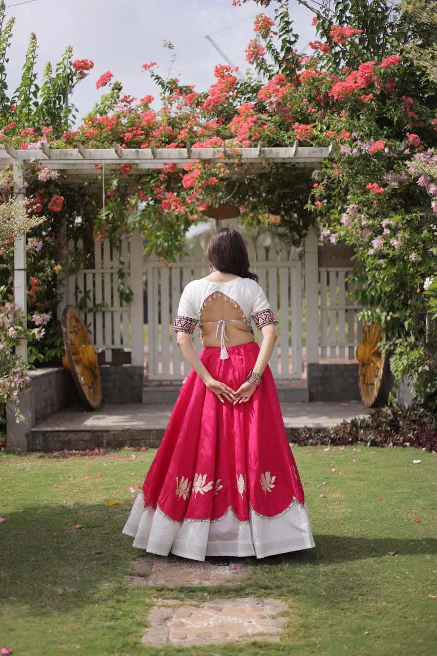 Navratri lehenga choli pink back view dori closure blouse pattern