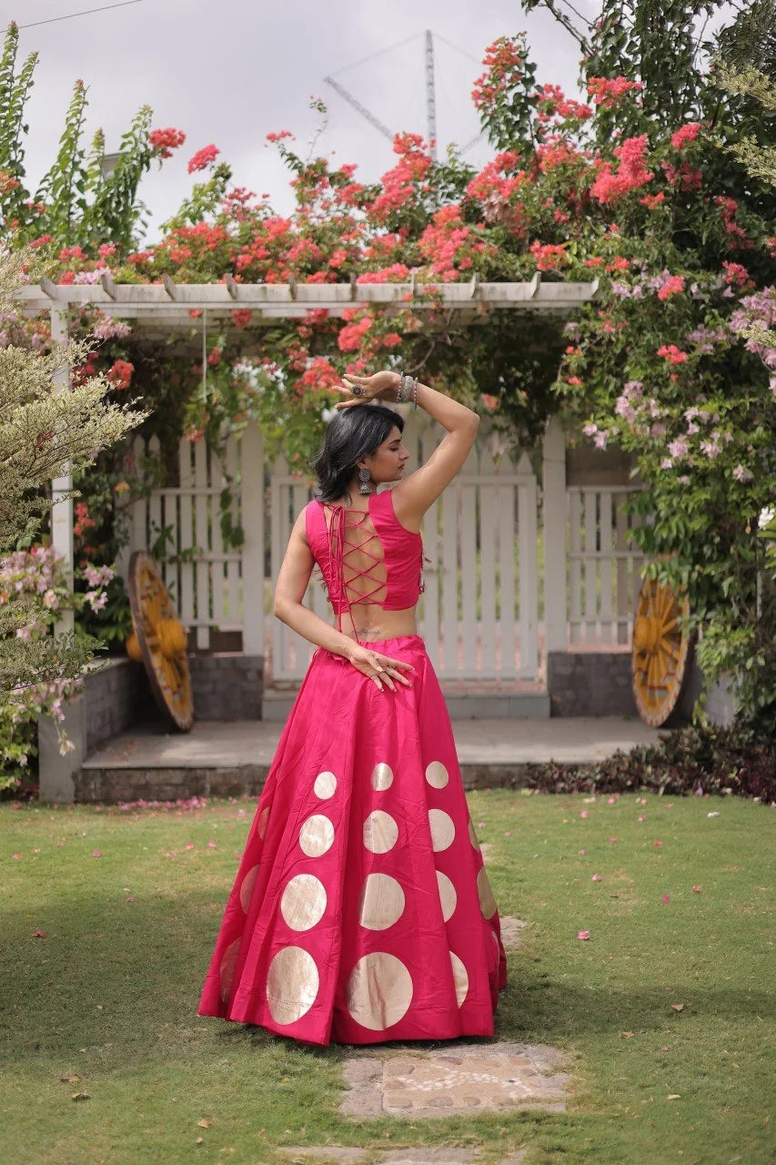 Navratri lehenga choli pink back view lace-up tie blouse Chicorawear