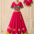 Navratri lehenga choli pink lehenga lime green border Kutchi Gamthi blouse full outfit