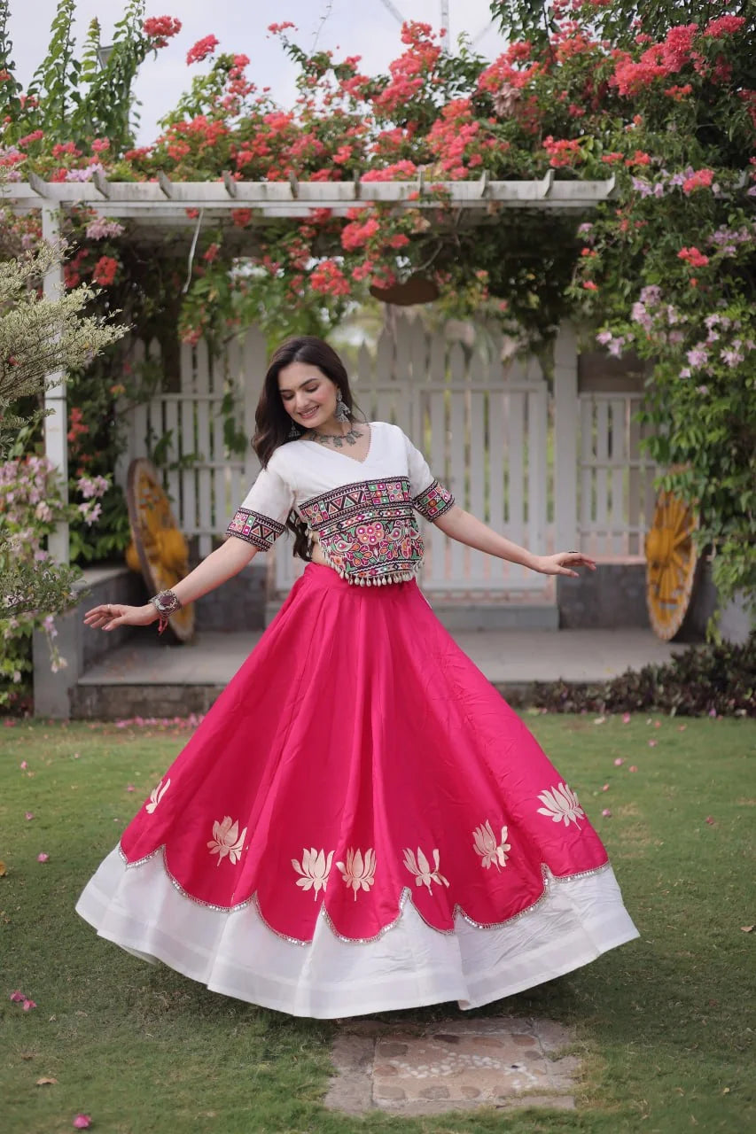 Navratri lehenga choli pink magenta lotus gota lehenga full swing