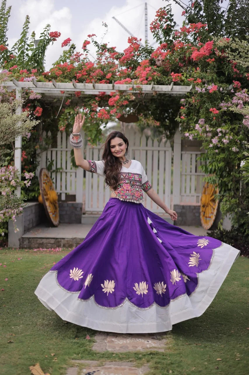 Navratri lehenga choli purple 6 metre lotus gota flair full swing
