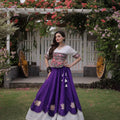 Navratri lehenga choli purple lehenga white Kutchi Gamthi top full length