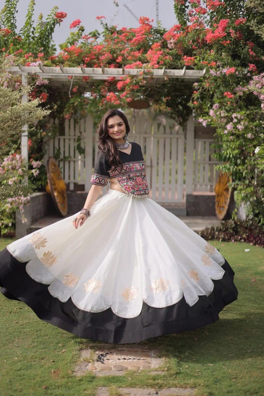 Garba lehenga choli red lotus lehenga black border garba dance swing