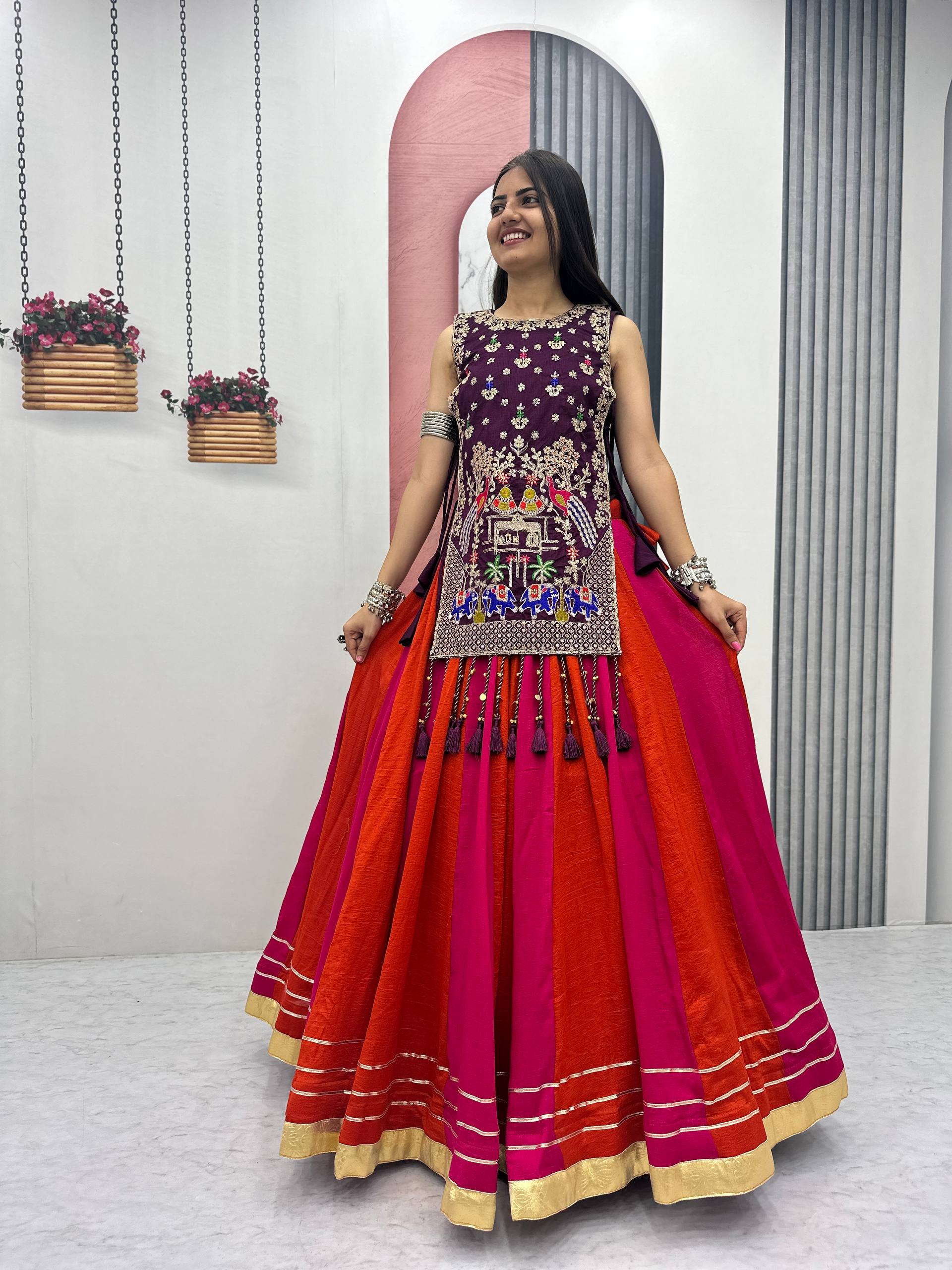 navratri lehenga choli folk embroidery close up
