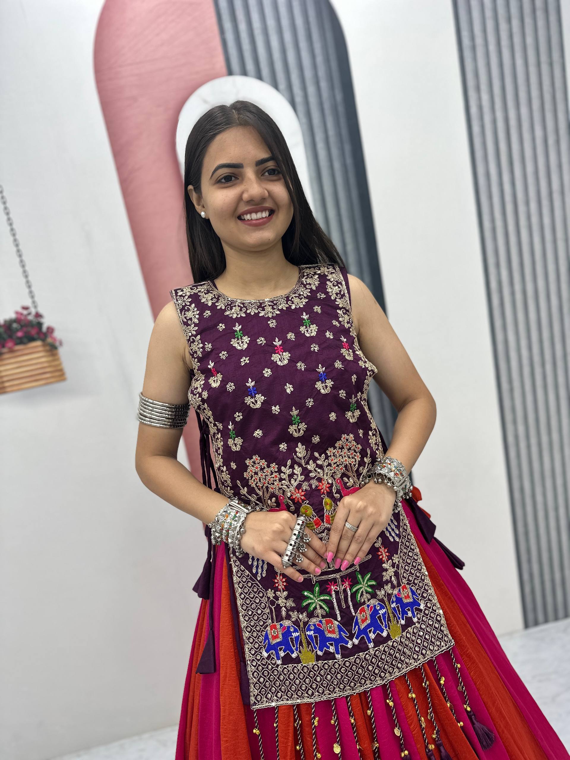 vichitra silk navratri lehenga choli front view