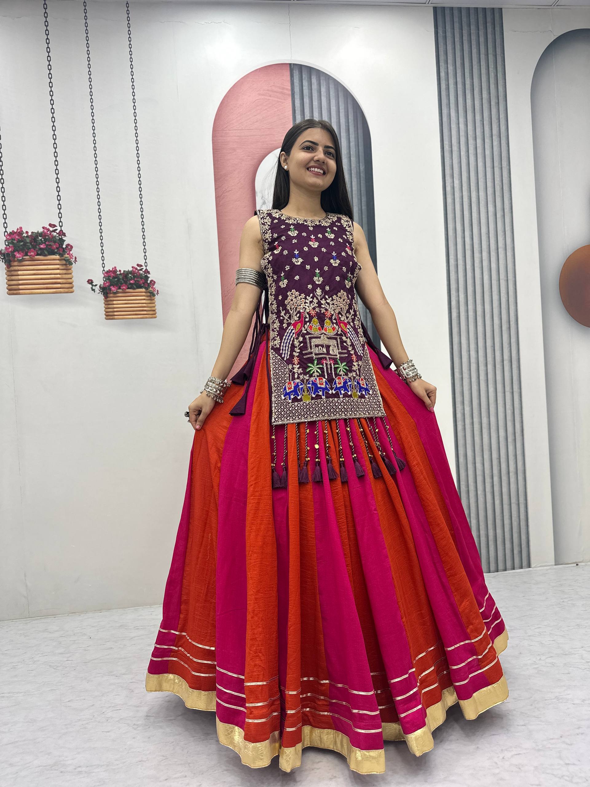 wine purple navratri lehenga choli set full view