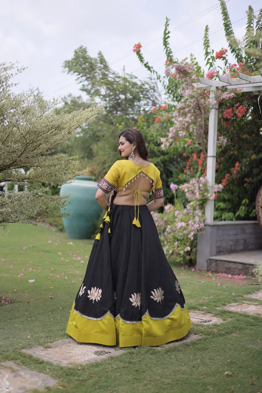 Navratri lehenga choli yellow embroidered top white lehenga full length