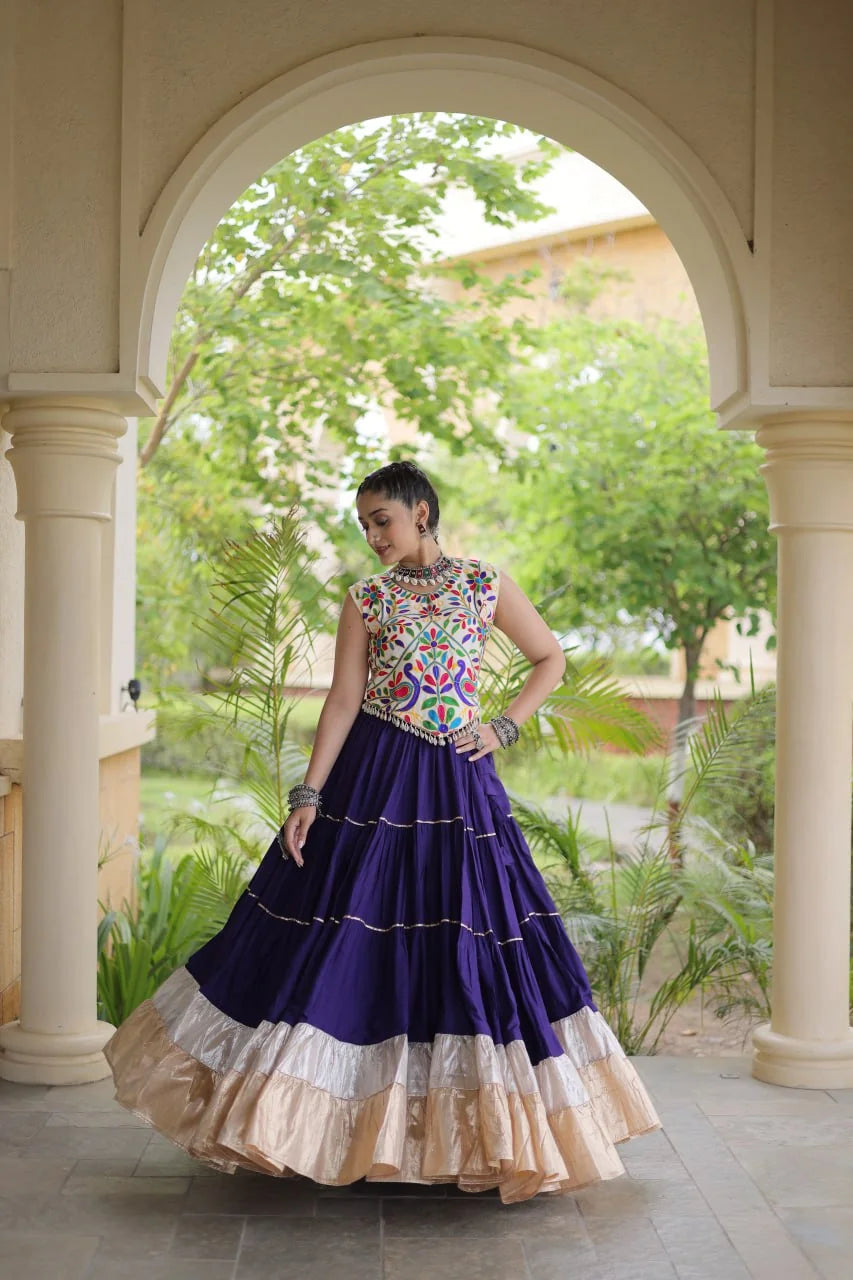 Navratri lehenga kutchi blouse black skirt closeup model