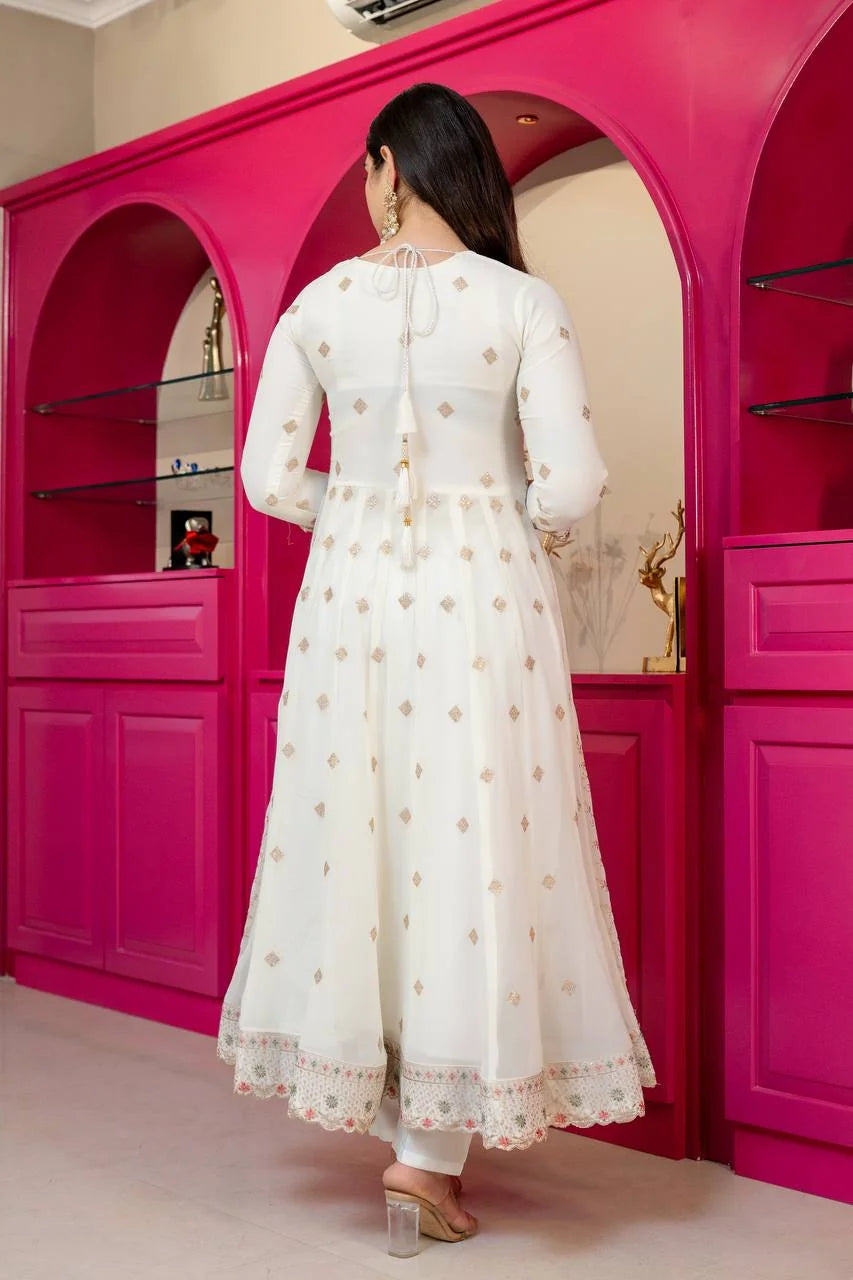 off white anarkali set back view sequin embroidery chicorawear