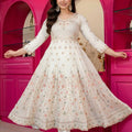 off white anarkali set with dupatta skirt floral embroidery