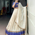 off white vichitra silk lehenga choli set royal blue patola border front view