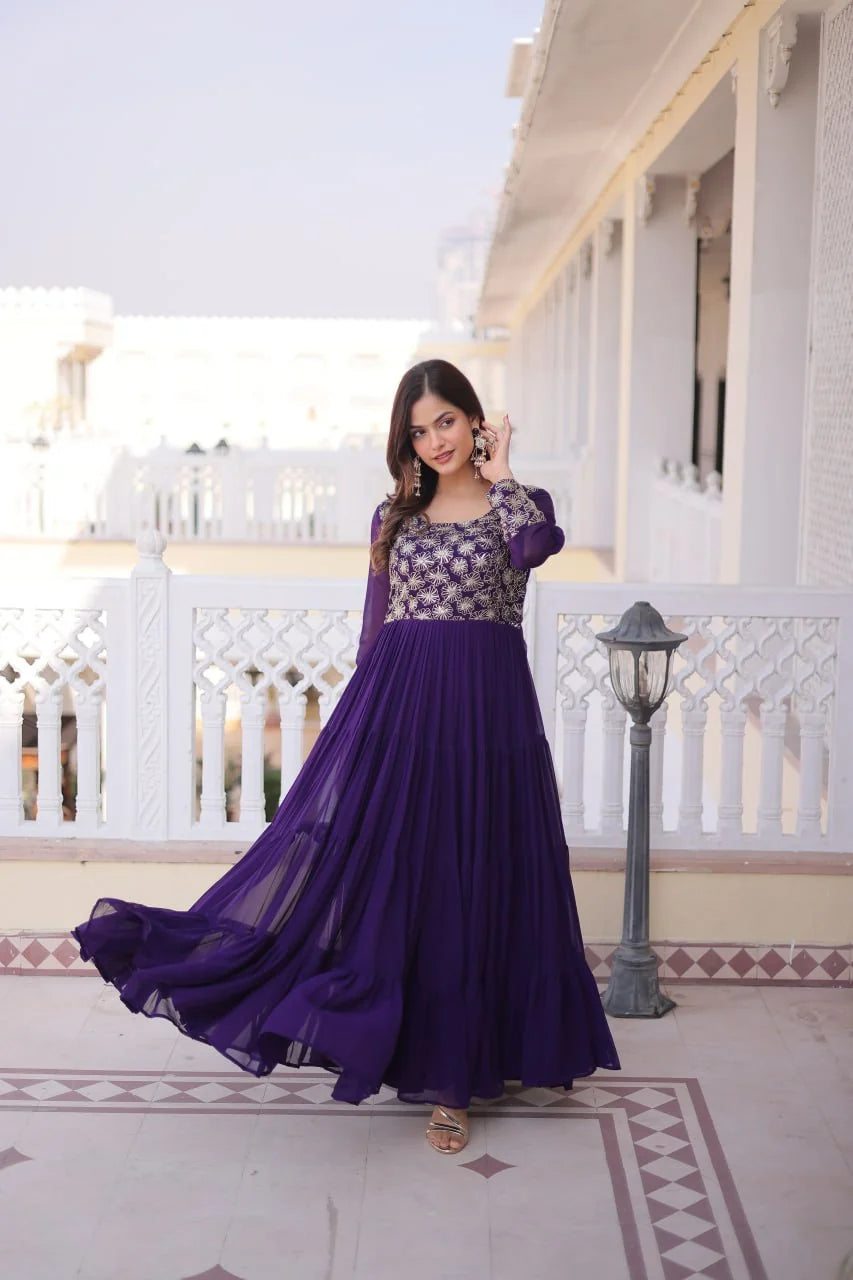 purple one piece gown for women full flare twirl