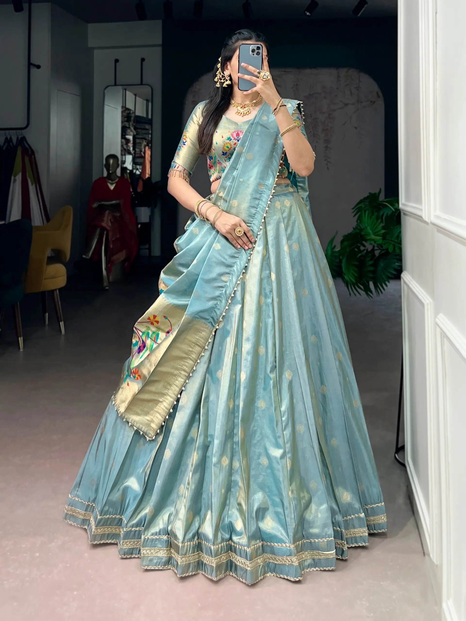 paithani silk lehenga choli set pink full view