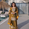 mustard gold pakistani sharara suit full front view