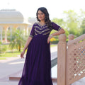 purple party wear gown for women full front view