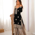 Black Chinon Silk Sharara Set