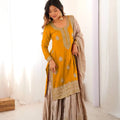 Mustard Yellow Chinon Silk Sharara Set