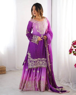 Purple Ombre Chinon Silk Plazo Set