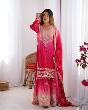 Pink Ombre Chinon Silk Plazo Set