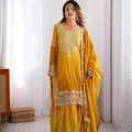 Mustard Yellow Chinon Silk Plazo Set