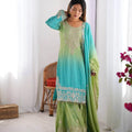 Aqua Green Ombre Chinon Silk Plazo Set