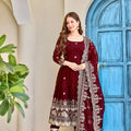 Maroon Embroidered Anarkali Set
