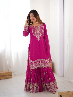 Rani Pink Embroidered Sharara Set