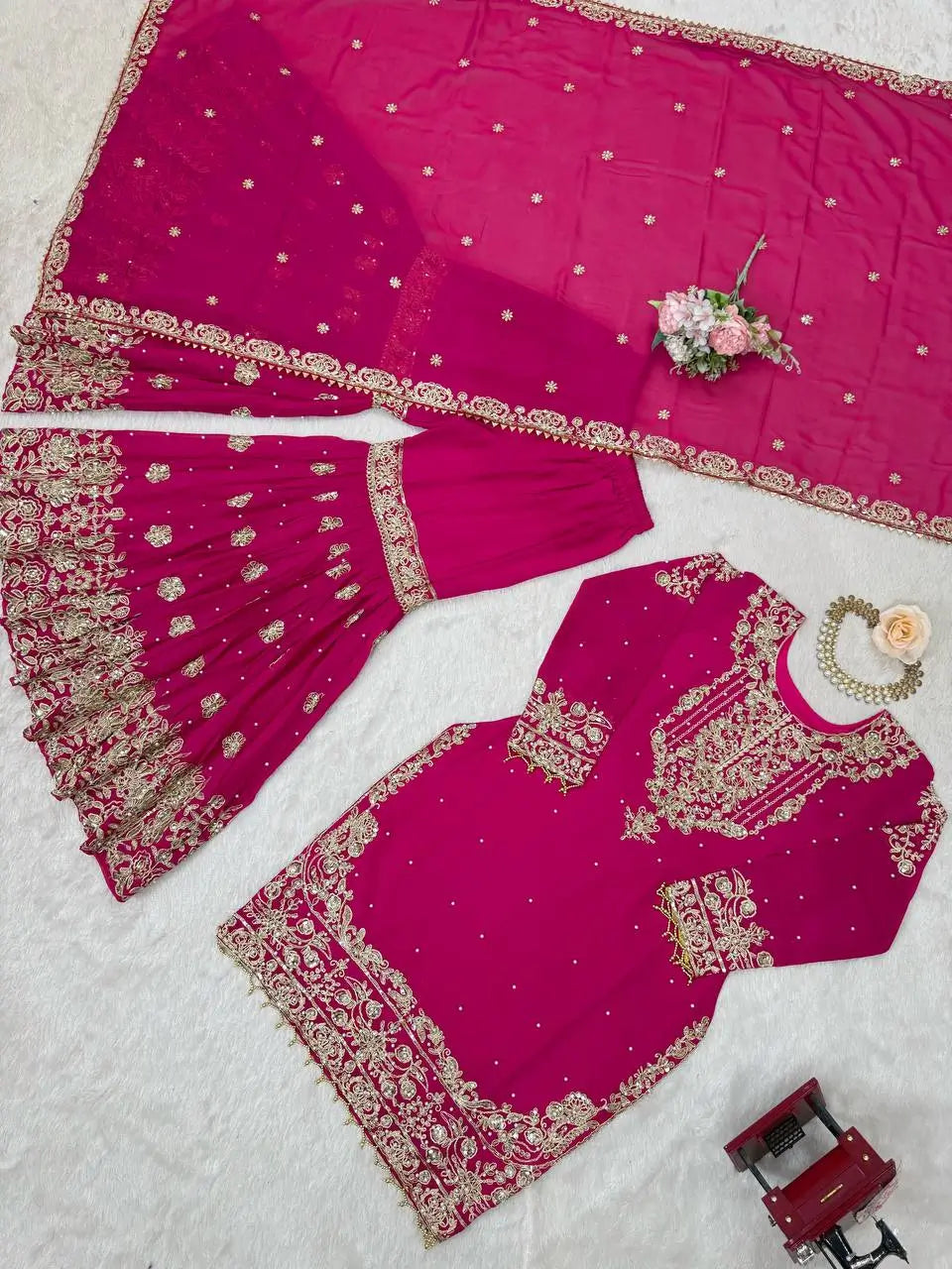 Rani Pink Embroidered Sharara Set