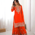 Bright Orange Embroidered Sharara Set