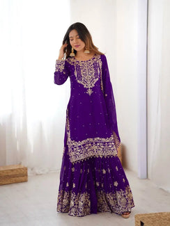 Royal Purple Embroidered Sharara Set