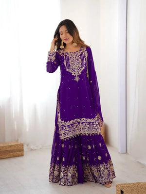 Royal Purple Embroidered Sharara Set
