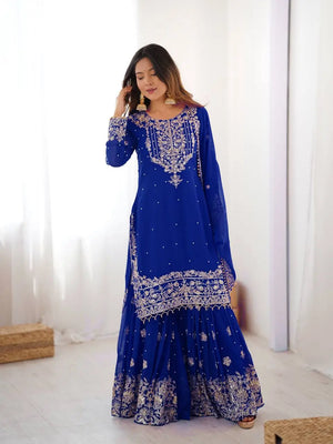 Royal Blue Embroidered Sharara Set