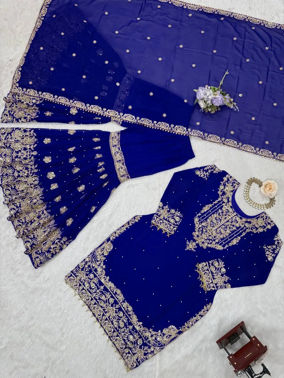 Royal Blue Embroidered Sharara Set