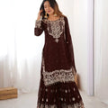 Brown Embroidered Sharara Set